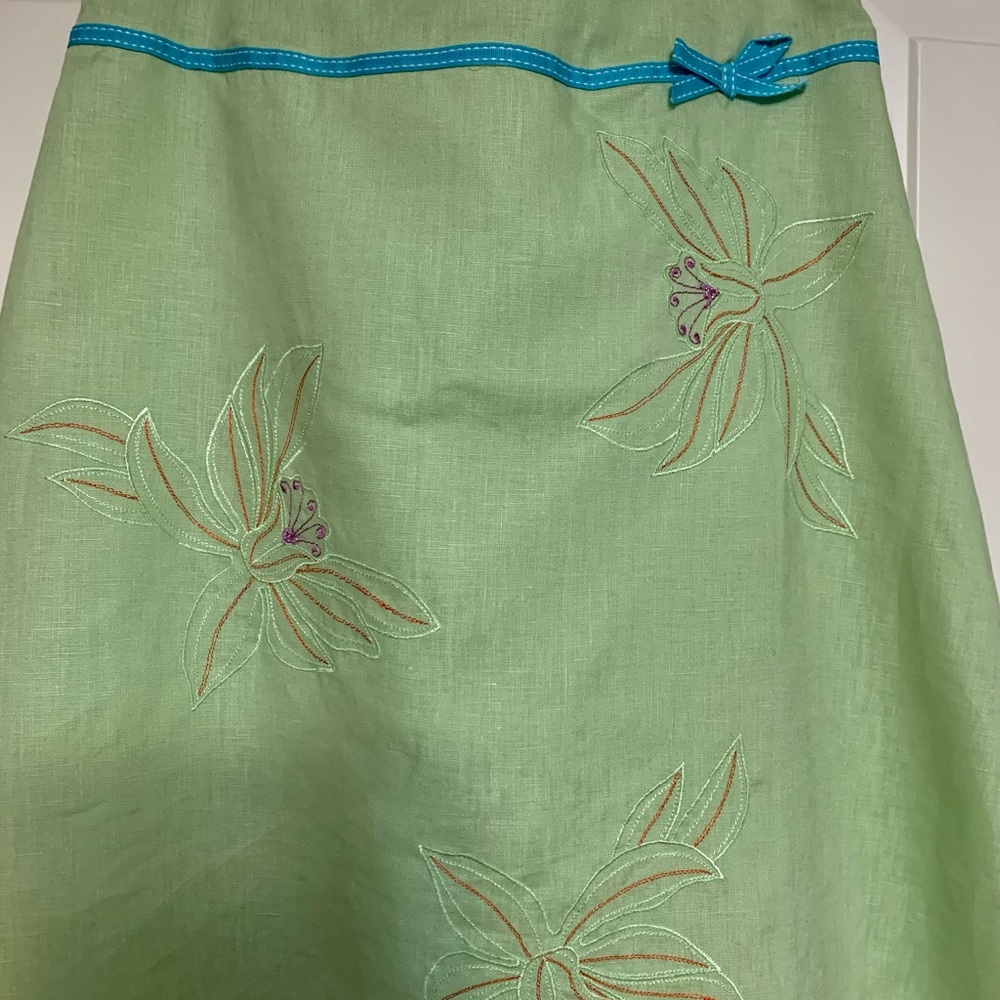 Richard Malcolm Flare Embroidered/Beaded Lined Lime Green Skirt, Size 4.